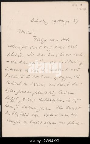 Brief an Willem Bogtman, Richard Nicolaüs Roland Holst, 1937 Briefpapier. Tintenbeschriftung (Prozesse) / Stifterkrankungen. Leidenschaften, Emotionen, Zuneigung Stockfoto