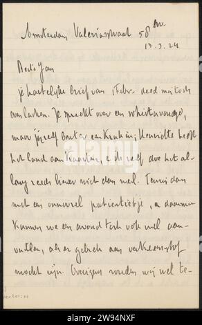 Brief an Jan Veth, CHAP van Deventer, 1924 Letter Amsterdam Ink Writing (Processes) / Pen Stockfoto