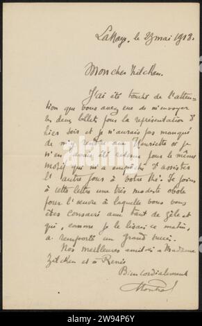 Brief an Philip Zilcken, Léon Paschal, 1918 Brief an die Haager Zeitung. Tinte schreiben (verarbeitet) / Stift Stockfoto