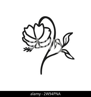 Abstrakte Frühlingsblume mit Blättern einfaches Symbol. Blume Linie Kunst Vektor Illustration. Logo mit Blumengrafik und handgezeichnetem Symbol zur Dekoration von Karte oder Einladung Stock Vektor