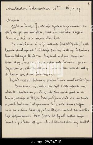 Brief an Jan Veth, CHAP van Deventer, 1919 Brief Amsterdam Paper. Tinte schreiben (verarbeitet) / Stift Stockfoto