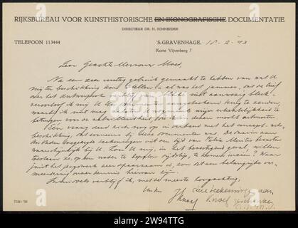 Brief an Alida Johanna Moes-Veth, nationales Büro für kunstgeschichtliche Dokumentation, 1943 Brief The Haager Paper. Tinte schreiben (verarbeitet) / Stift / Drucken Zeichnung Antwerpen Stockfoto