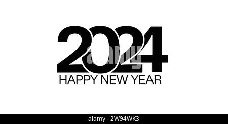 Happy New Year 2024 Design, Vektordesign für Poster, Banner, Gruß und Neujahrsfeier 2024, Typografie Logo Design Konzept 2024, Illustration Stock Vektor