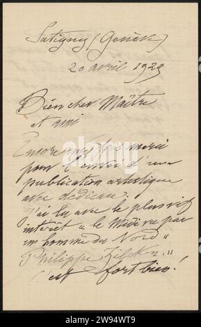 Brief an Philip Zilcken, Alphonse Stengelin, 1929 Letter Satigny Tinte Schreibarbeit (Prozesse) / Stiftdrucksache Stockfoto