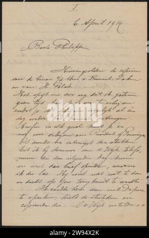 Brief an Philip Zilcken, Henriette Wilhelmina van Baak, 1914 Brief die Haager Tinte Schreiben (Prozesse) / Pen Ausstellung  Art Venice Stockfoto
