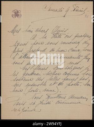 Brief an Henriette Wilhelmina van Baak und Philip Zilcken, 1921 Brief Pariser Zeitung. Tinte schreiben (verarbeitet) / Stift Paris Stockfoto