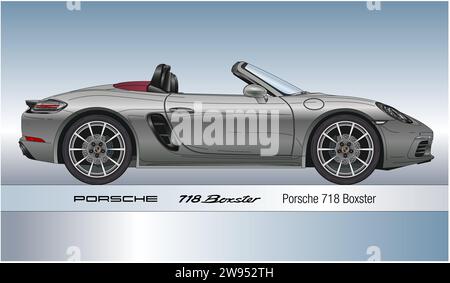 Deutschland, Jahr 1996, Porsche 718 Boxster-Silhouette, farbige Illustration Stockfoto