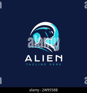 Alien-Vektor-Logo-Illustration. Minimales Alien-Logo auf dunkelblauem Hintergrund. Stock Vektor