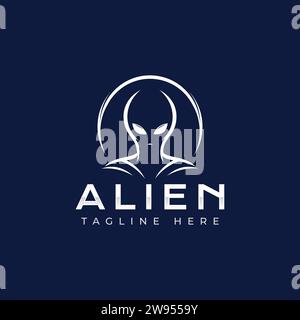 Alien-Vektor-Logo-Illustration. Minimales Alien-Logo auf dunkelblauem Hintergrund. Stock Vektor