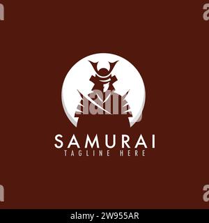 Samurai-Logo-Vektor-Illustration. Japanisches Kriegermaskottchen-Emblem für das Spielteam. Stock Vektor