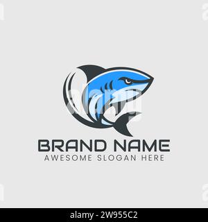 Hai Maskottchen Logo Vektor Illustration. Sea Predator Markenemblem. Stock Vektor
