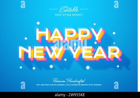 Happy New Year bearbeitbarer 3D-Vektor-Texteffekt, geeignet für die Erstellung auffälliger Textgrafiken für digitale und Printmedien wie Poster, soc Stock Vektor