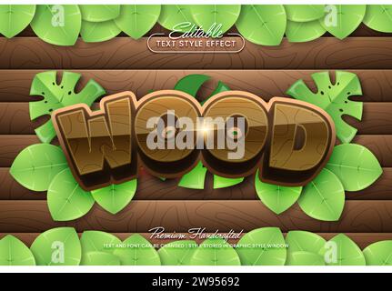 Organisches Holz bearbeitbarer 3D-Vektor-Texteffekt, geeignet für die Erstellung auffälliger Textgrafiken für digitale und Printmedien wie Poster, Sozia Stock Vektor