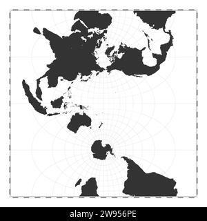 Vektor-Weltkarte. Transversale sphärische Mercator-Projektion. Einfache geografische Weltkarte mit Breiten- und Längengraden. Zentriert auf 180 Grad Longitu Stock Vektor