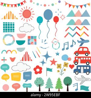 Ein Set dekorativer, lustiger und aufregender Bilder für Kinder. Comics Design Rahmen einfacher Rahmen Sprechblase Dekoration für Kinder Vektor Illustration Design Stock Vektor