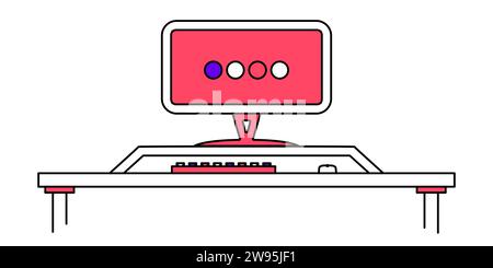 PC-Computer in flacher Umrissform. Vektor-Clipart-Illustration. Stock Vektor