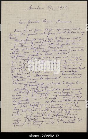 Brief an Philip Zilcken und Henriette Wilhelmina van Baak, Henri Verstijnen, Brief 1918 enthält Umschlag mit Notizen von Philip Zilcken. Arnheim-Papier. Tinte. Bleistiftschreiben (Prozesse)/Zeichnen von Stiften. Literatur  Kunst. Grafik, angewandte Kunst, Handwerk, Industriedesign Maastricht Stockfoto