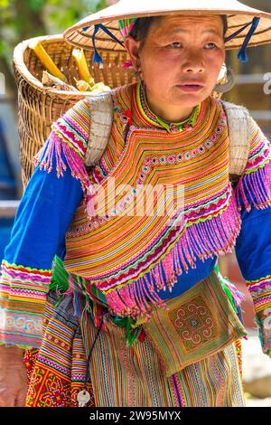 Flower Hmong Stämme Frau Heimkehr vom Markt, Bac Ha, Vietnam Stockfoto