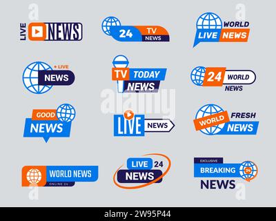 World News Logo. Embleme für Nachrichten-tv-Unterhaltung neueste Vektorabzeichen setzen Sammlung mit Platz für Text Stock Vektor