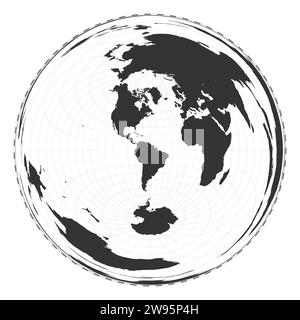 Vektor-Weltkarte. Azimutale äquidistante Projektion. Einfache geografische Weltkarte mit Breiten- und Längengraden. Zentriert auf 60 Grad E Länge. Vec Stock Vektor