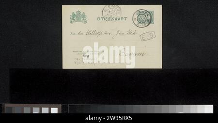 Postkarte an Jan Veth, Karel Johan Lodewijk Alberdingk Thijm, 1906 Baarn-Karton. Schreibtinte (verarbeitet)/Stiftdruck Stockfoto