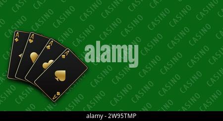Eine Hand mit Spielkarten, bestehend aus Spak, Diamanten, Schlägern, Herzen. Vektor-Illustration Casino aller Asse. Green Casino-Tisch zurück Stock Vektor
