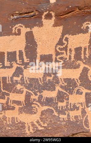 Great Hunt Panel Petroglyphs, Nine Mile Canyon National Backcountry Byway, Utah Stockfoto