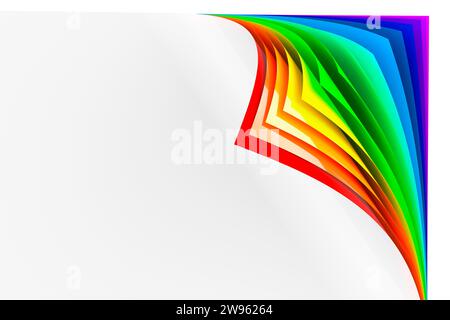 Papiere mit gewellten farbigen Ecken, 3D-Rendering isoliert auf weißem Hintergrund Stockfoto