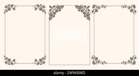 Satz von Vektorrahmen mit Traubenblättern und Wirbeln Stock Vektor