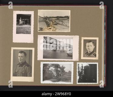 Verschiedene Themen, Anonym, 1940 - 1943 Fotoalbum Magazin mit sieben Fotos von Kriegsschäden an Brücken, einigen Porträts, einem Flugzeug in einem Hangar und Transportbussen. Teil des Fotoalbums über Soldaten der Wehrmacht, ca. 1939-1943. Papier. Fotografische Unterstützung Gelatine Silberdruck die Firma, die Einheit, die Truppe  Militärdienst. Besatzung  Krieg. Brücke. Improvisierte Brücke, temporäre Brücke  Militärtechnik. Flugzeug, Flugzeug Stockfoto