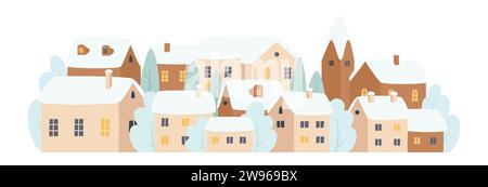 Winter Dorf, Schnee Weihnachten Stadt cutr Cartoon Landschaft Vektor Illustration Stock Vektor