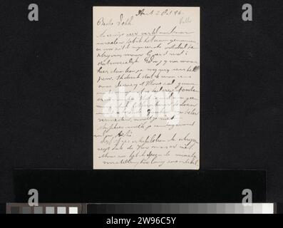 Brief an Jan Veth, Maurits van der Valk, 1886 Brief Amsterdamer Zeitung. Schreibtinte (verarbeitet)/Stiftdruck. Historische Personen (Porträts und Szenen aus dem Leben). Malerei (einschließlich Buchbeleuchtung, Miniaturmalerei) Stockfoto