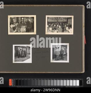 Gruppenfotos, Anonym, Fotoalbum-Magazin 1940 mit vier Fotos der Soldaten in einem Speisesaal und draußen für ein Gebäude, Mai 1940. Teil des Fotoalbums der Wehrmacht 1938–1941. Fotoförderung Deutschland. Pappe Gelatine Silberdruck die Firma, die Einheit, die Truppe  Militärdienst. Militärische Ausbildung. Der Soldat aus dem Dienst in Deutschland Stockfoto