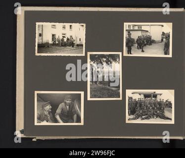 Soldiers, Anonym, Fotoalbum-Magazin 1939 mit fünf Fotos von Soldaten in der Kaserne, für ein Haus und als Gruppe, 1939. Teil des Fotoalbums der Wehrmacht 1938–1941. Fotoförderung Deutschland. Pappe Gelatine Silberdruck die Firma, die Einheit, die Truppe  Militärdienst. Kasernen Deutschland Stockfoto