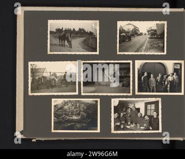 Verschiedene Themen, Anonym, Fotoalbum-Magazin 1939 mit sieben Fotos von Soldaten während der Ausbildung, bei der Arbeit, posieren für ein Gruppenfoto, in einem Schlafsaal und Café, 1939. Teil des Fotoalbums der Wehrmacht 1938–1941. Fotoförderung Deutschland. Pappe Gelatine Silberdruck die Firma, die Einheit, die Truppe  Militärdienst. Militärische Ausbildung. Erholung  der Soldat aus Deutschland Stockfoto