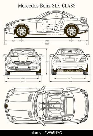 Mercedes Benz SLK 2005-Bauplan Stock Vektor