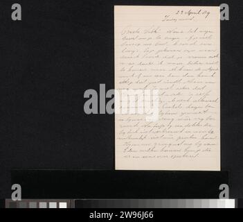 Brief an Jan Veth, Maurits van der Valk, 1874 - 1925 Brief vom 22. April 89 in späterer Hand. Tintenbeschriftung (Prozesse) / Stifterkrankungen Stockfoto