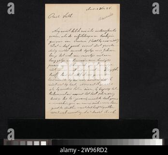 Brief an Jan Veth, Maurits van der Valk, 1886 Brief Amsterdamer Zeitung. Tintenbeschriftung (Prozesse)/Stiftbeschriftung (einschließlich Buchbeleuchtung, Miniaturmalerei). Zeichnung. Kunst kritisieren und diskutieren, Kunstkritik Stockfoto