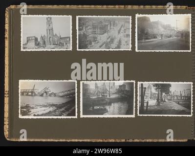 Rotterdam bombardierte das anonyme Fotoalbum-Magazin 1940 mit sechs Fotos der Ruinen in Rotterdam nach dem Bombenanschlag der Deutschen am 14. Mai 1940. Die Fotos waren wahrscheinlich alle gekauften Fotos. Teil des Fotoalbums Deutsche Besatzung der Niederlande. Fotounterstützung Rotterdam. Karton Gelatine Silberdruck verwüstet, ruiniert Ort oder Stadt ( Kriegsführung) Rotterdam Stockfoto