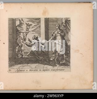 Quecksilber Turning Aglauros to Stone (Aglauros a Mercurio in lapidem transformatur), aus den Metamorphosen von Ovid (Metamorphosean Sive Transformationum), Platte 20 1935 von Willem Jansz. Stockfoto