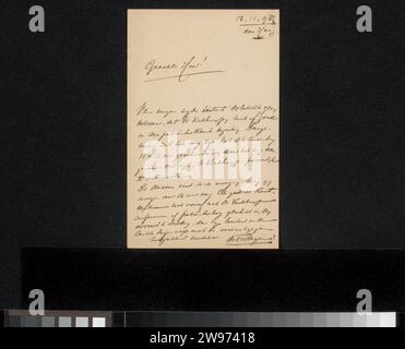 Brief an Philip Zilcken, Antonius Otto Hermannus Tellegen, 1895 Brief die Haager Zeitung. Tintenbeschriftung (Prozesse) / Stifterkrankungen Stockfoto