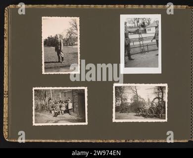 Verschiedene Themen, Anonym, 1940 - 1943 Foto-Album-Magazin mit vier Fotos eines deutschen Soldaten (der Compiler des Albums), in Uniform, mit einem Papagei, mit zwei Frauen und an einer Dampflok. Teil des Fotoalbums Deutsche Besatzung der Niederlande. Unterstützung für Fotos in den Niederlanden. Pappgelatine Silberdruck der Soldat aus dem Dienst. Die Firma, die Einheit, die Truppe  Militärdienst Niederlande Stockfoto