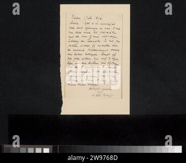 Postkarte an Jan Veth, Karel Johan Lodewijk Alberdingk Thijm, 1894 Baarn-Karton. Schreibtinte (verarbeitet)/Stiftdruck. Malerei (einschließlich Buchbeleuchtung, Miniaturmalerei) Stockfoto