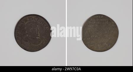 Geburt von Prinz Willem, Sohn von Wilhelm IV. Und Anna van Hannover, Anonym, Geschichtsmedaille 1748 Silbermedaille. Vorne: Brustschmuck Mann mit Lorbeerkranz im Wechsel. Rückseite: Inschrift Niederlande Silber (Metall) Gravur Stockfoto