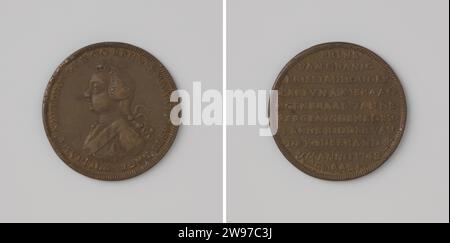 Geburt von Prinz Willem, Sohn von Wilhelm IV. Und Anna van Hannover, Anonym, Geschichtsmedaille 1748 Kupfermedaille. Vorne: Bruststück Mann innen Wechsel. Rückseite: Inschrift Niederlande Kupfer (Metall) auffällig (Metallbearbeitung) Stockfoto