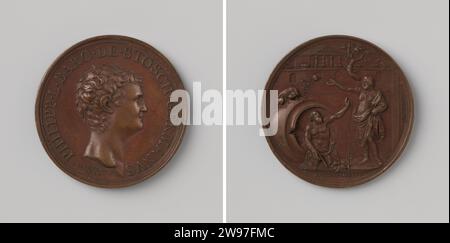 Philipp, Baron von Stosch, Antiquar, Archäologe und Sammler, Francois Joseph Marteau, 1727 Bronzemedaille. Vorne: Bruststück Mann innen Wechsel. Der Nachteil: Diogenes, der in seinem Fass sitzt, spricht mit Sokrates; es gibt einen Hund auf Ton, in der Hintergrundwand, darüber vom griechischen Tempel Paris Bronze (Metall) markant (Metallverarbeitung) Stockfoto