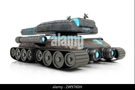 SCI-Fi-Tank isoliert auf weißem Hintergrund. 3D-Abbildung. Stockfoto