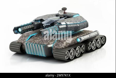 SCI-Fi-Tank isoliert auf weißem Hintergrund. 3D-Abbildung. Stockfoto