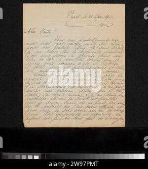 Brief an Philip Zilcken und Henriette Wilhelmina van Baak, 1919 Brief Paris Tuschschrift (Verfahren) / Stiftzeichnung. Werkstatt, Atelier des Künstlers (allgemein). Malerei (einschließlich Buchbeleuchtung, Miniaturmalerei) Stockfoto