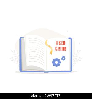 Benutzerhandbücher. Symbol „Reiseführer öffnen“. Benutzerhandbuch und Anleitung. Vektor-Illustration in flachem Cartoon-Stil Stock Vektor